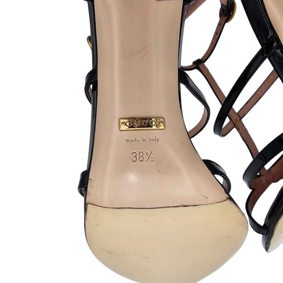 Gucci GG Jerry Patent Leather Cage Sandal Size 38.5 US 8.5 Black Pointed Toe - Picture 8 of 9